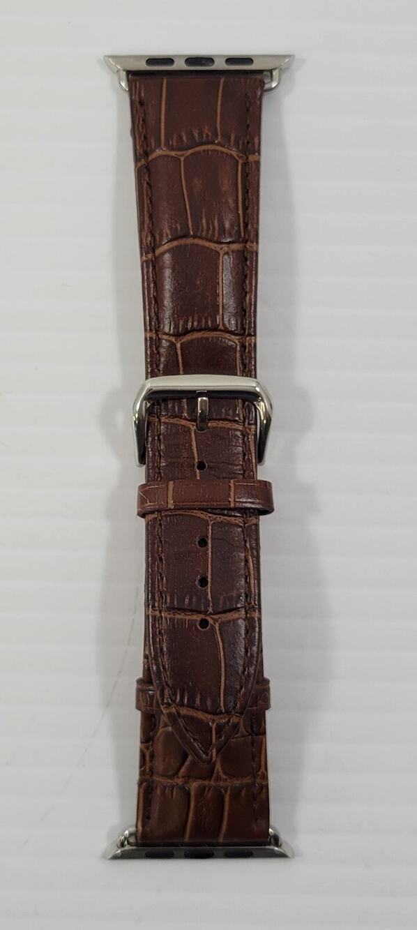 *B2) Caperci Smartwatch Genuine Leather Buckle Strap Band Textured Brown 24